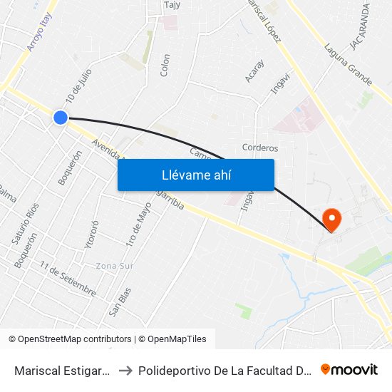 Mariscal Estigarribia X 10 De Julio to Polideportivo De La Facultad De Ciencias Exactas Y Naturales map