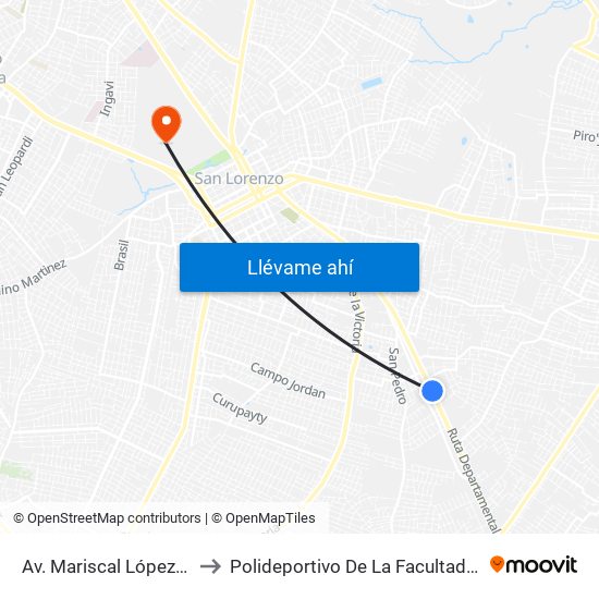 Av. Mariscal López (Parada Km. 17 (1/2)) to Polideportivo De La Facultad De Ciencias Exactas Y Naturales map