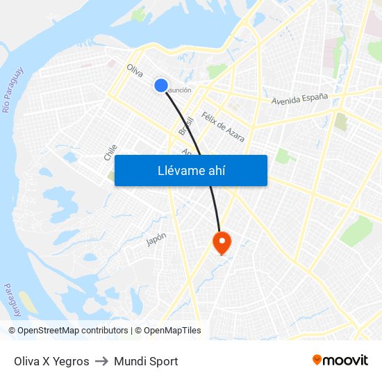 Oliva X Yegros to Mundi Sport map