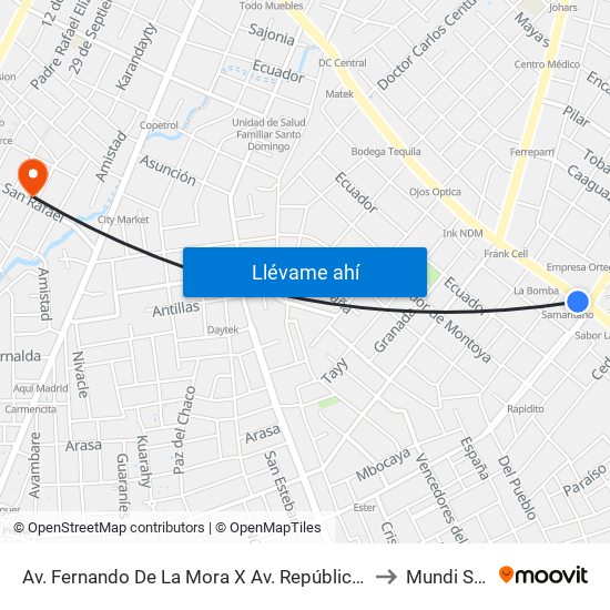 Av. Fernando De La Mora X Av. República Argentina to Mundi Sport map