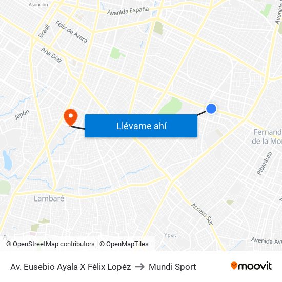 Av. Eusebio Ayala X Félix Lopéz to Mundi Sport map