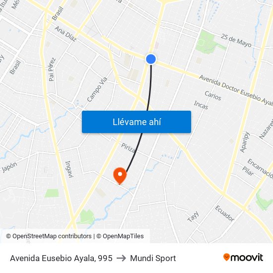 Avenida Eusebio Ayala, 995 to Mundi Sport map