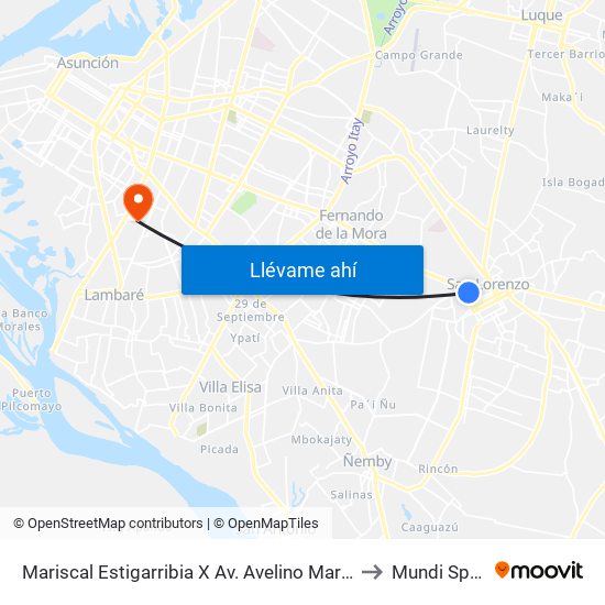 Mariscal Estigarribia X Av. Avelino Martínez to Mundi Sport map