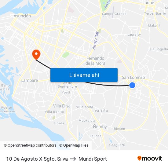 10 De Agosto X Sgto. Silva to Mundi Sport map
