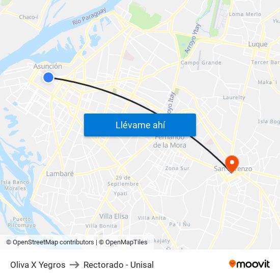 Oliva X Yegros to Rectorado - Unisal map