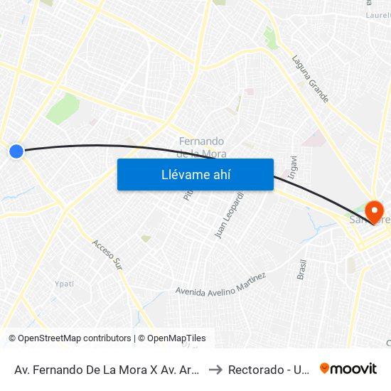 Av. Fernando De La Mora X Av. Argentina to Rectorado - Unisal map