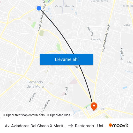 Av. Aviadores Del Chaco X Martínez to Rectorado - Unisal map