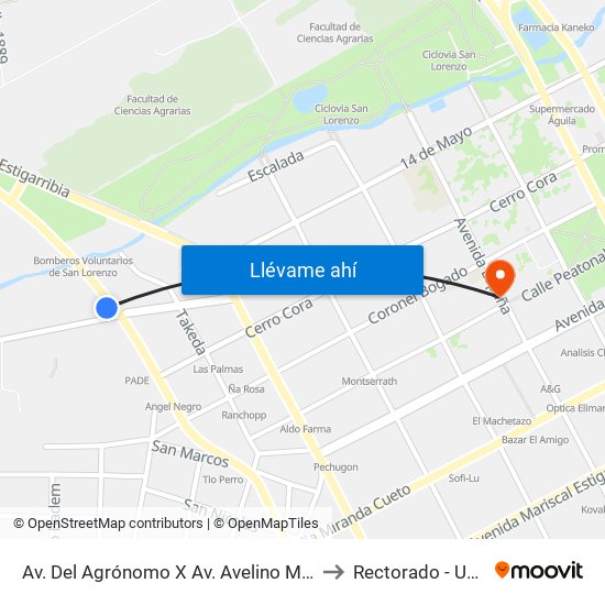 Av. Del Agrónomo X Av. Avelino Martínez to Rectorado - Unisal map