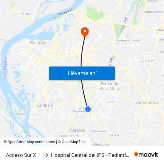 Acceso Sur X Usher Ríos to Hospital Central del IPS - Pediatría 3er Piso (Lactantes II) map