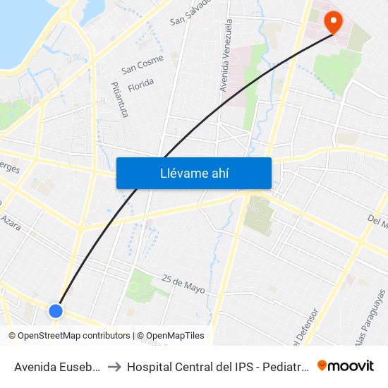 Avenida Eusebio Ayala, 803 to Hospital Central del IPS - Pediatría 3er Piso (Lactantes II) map