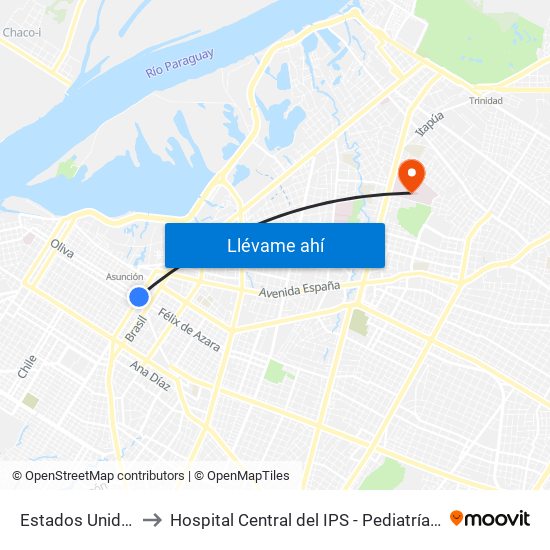 Estados Unidos X Azara to Hospital Central del IPS - Pediatría 3er Piso (Lactantes II) map