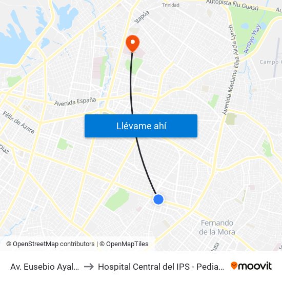 Av. Eusebio Ayala X Félix Lopéz to Hospital Central del IPS - Pediatría 3er Piso (Lactantes II) map