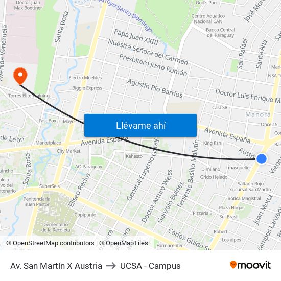Av. San Martín X Austria to UCSA - Campus map