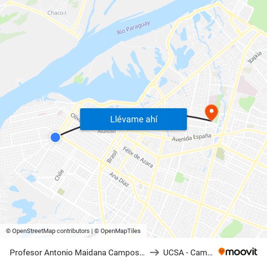 Profesor Antonio Maidana Campos, 1045 to UCSA - Campus map