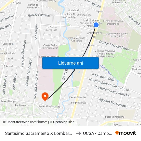 Santísimo Sacramento X Lombardo to UCSA - Campus map
