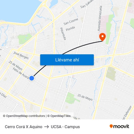 Cerro Corá X Aquino to UCSA - Campus map