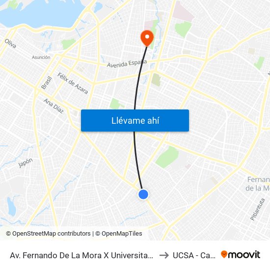 Av. Fernando De La Mora X Universitarios Del Chaco to UCSA - Campus map