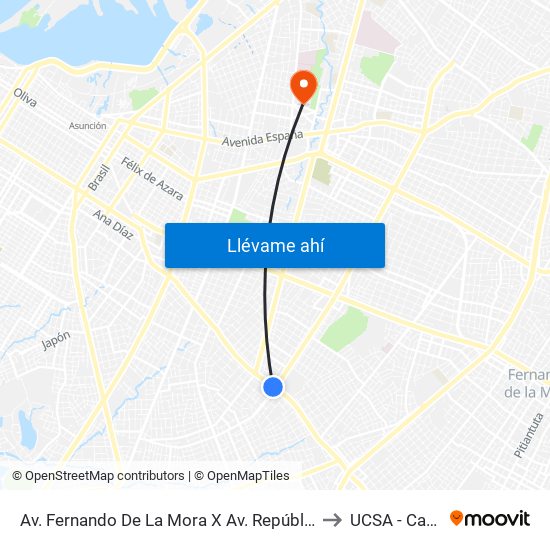 Av. Fernando De La Mora X Av. República Argentina to UCSA - Campus map