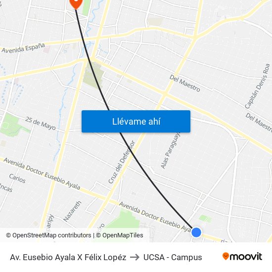 Av. Eusebio Ayala X Félix Lopéz to UCSA - Campus map