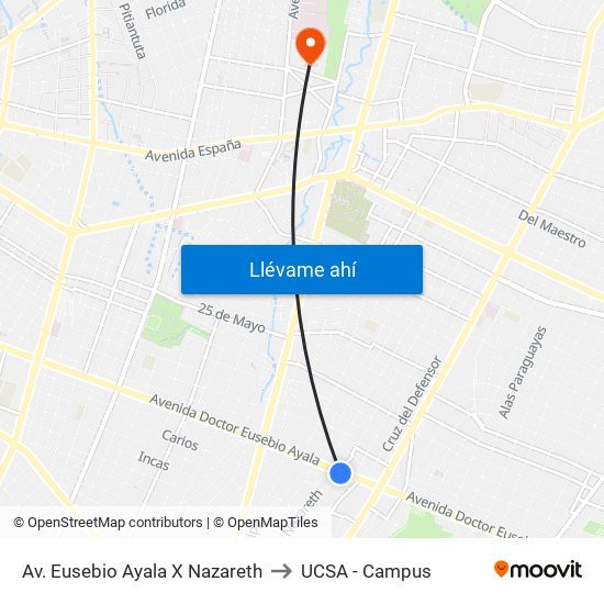 Av. Eusebio Ayala X Nazareth to UCSA - Campus map