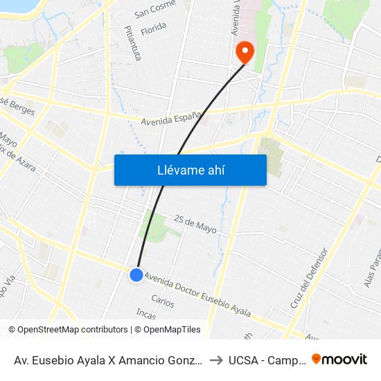 Av. Eusebio Ayala X Amancio González to UCSA - Campus map