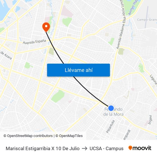 Mariscal Estigarribia X 10 De Julio to UCSA - Campus map