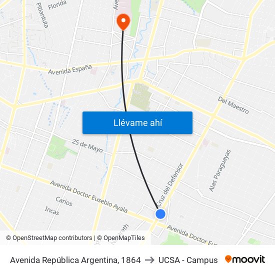 Avenida República Argentina, 1864 to UCSA - Campus map