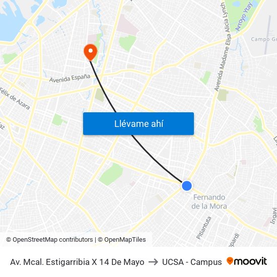 Av. Mcal. Estigarribia X 14 De Mayo to UCSA - Campus map