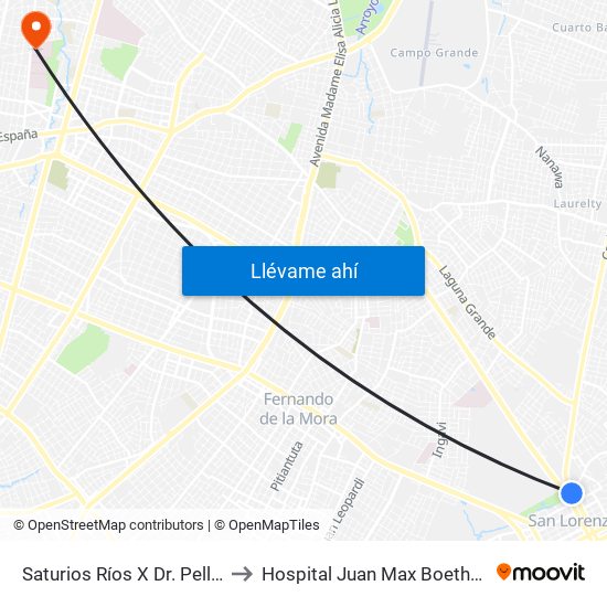 Saturios Ríos X Dr. Pellón to Hospital Juan Max Boethner map