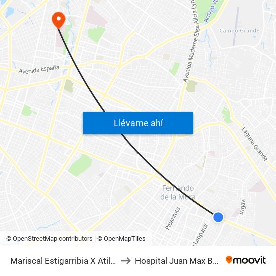 Mariscal Estigarribia X Atilio Galfre to Hospital Juan Max Boethner map