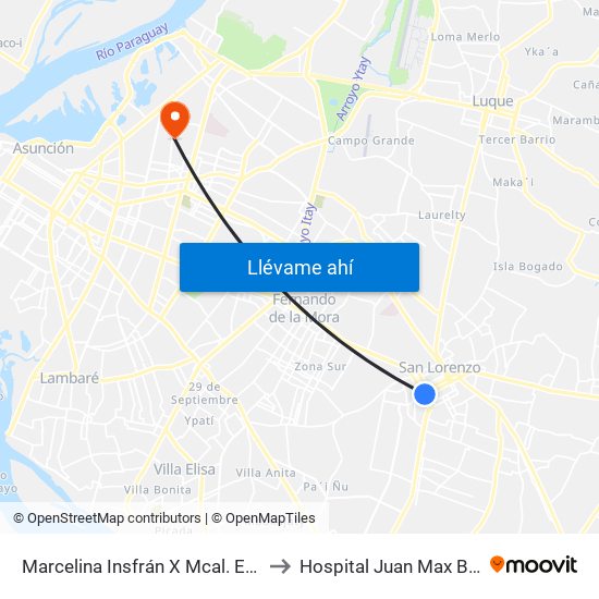 Marcelina Insfrán X Mcal. Estigarribia to Hospital Juan Max Boethner map