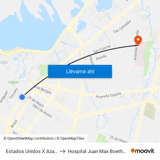 Estados Unidos X Azara to Hospital Juan Max Boethner map