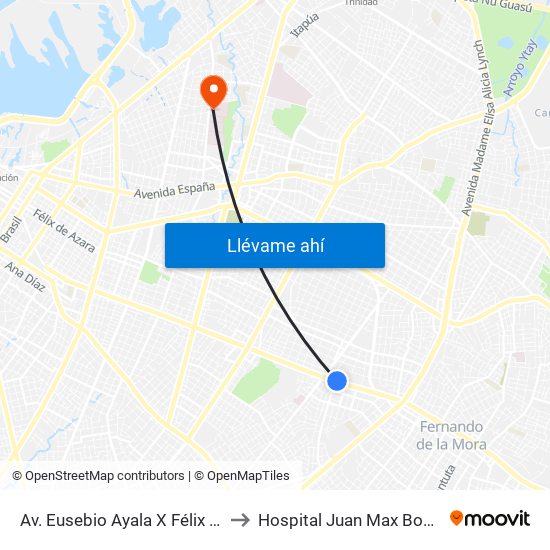 Av. Eusebio Ayala X Félix Lopéz to Hospital Juan Max Boethner map