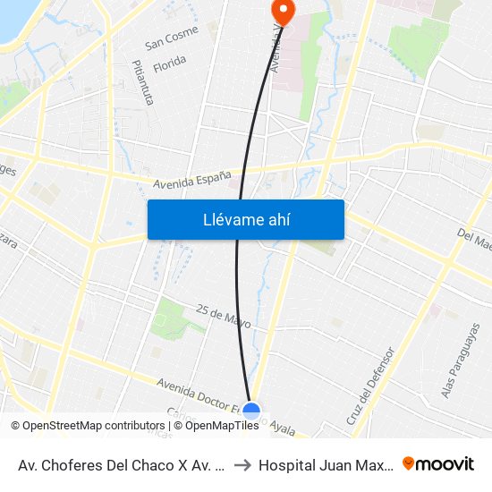 Av. Choferes Del Chaco X Av. Eusebio Ayala to Hospital Juan Max Boethner map