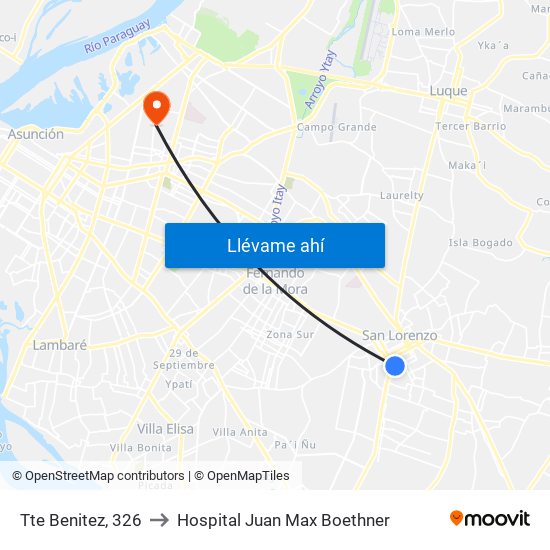 Tte Benitez, 326 to Hospital Juan Max Boethner map