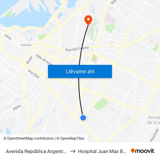 Avenida República Argentina, 3016 to Hospital Juan Max Boethner map