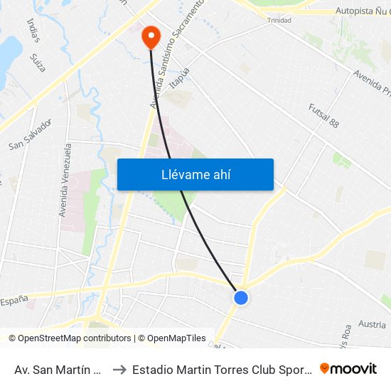 Av. San Martín X Austria to Estadio Martin Torres Club Sportivo Trinidense map