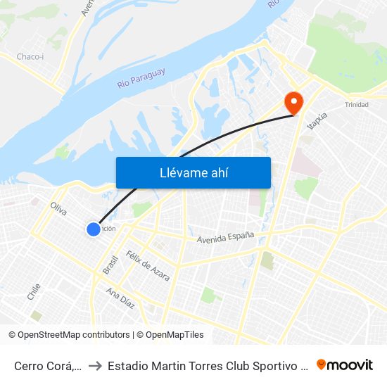 Cerro Corá, 452 to Estadio Martin Torres Club Sportivo Trinidense map