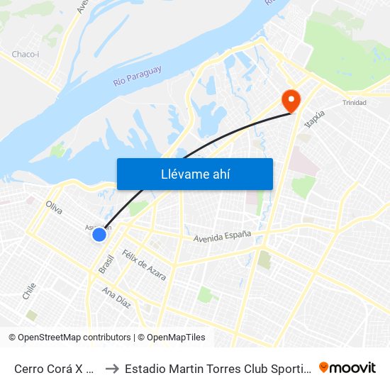 Cerro Corá X Tacuary to Estadio Martin Torres Club Sportivo Trinidense map