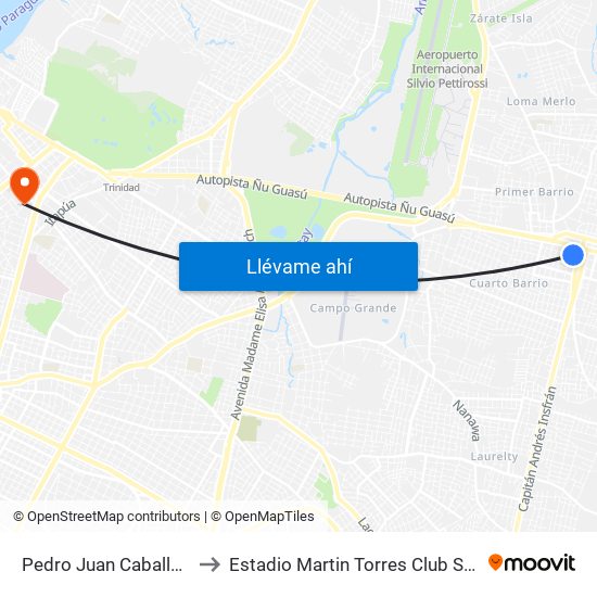 Pedro Juan Caballero X Herrera to Estadio Martin Torres Club Sportivo Trinidense map