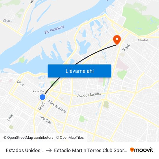 Estados Unidos X Azara to Estadio Martin Torres Club Sportivo Trinidense map