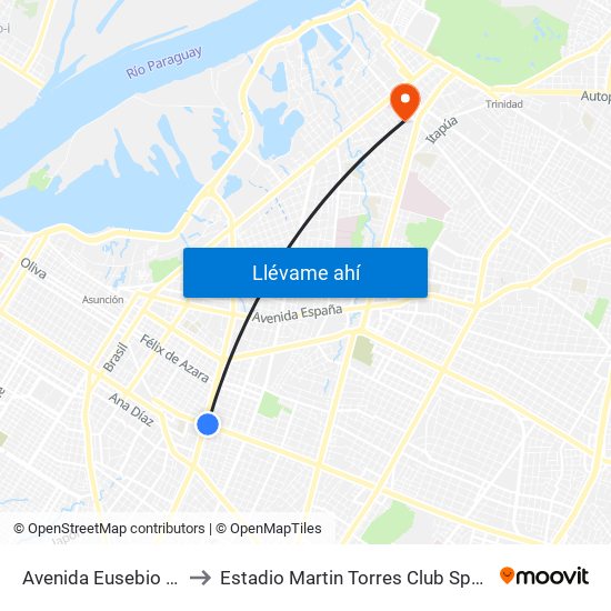 Avenida Eusebio Ayala, 995 to Estadio Martin Torres Club Sportivo Trinidense map