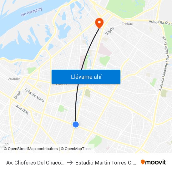 Av. Choferes Del Chaco X Av. Eusebio Ayala to Estadio Martin Torres Club Sportivo Trinidense map