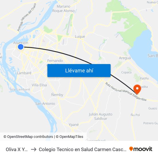 Oliva X Yegros to Colegio Tecnico en Salud Carmen Casco de Lara Castro map