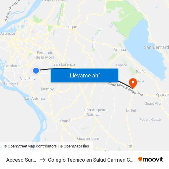 Acceso Sur X Israel to Colegio Tecnico en Salud Carmen Casco de Lara Castro map