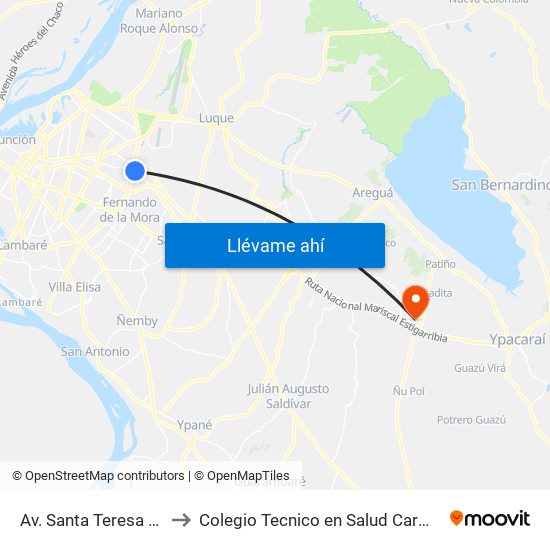 Av. Santa Teresa Y Arturo Pereira to Colegio Tecnico en Salud Carmen Casco de Lara Castro map