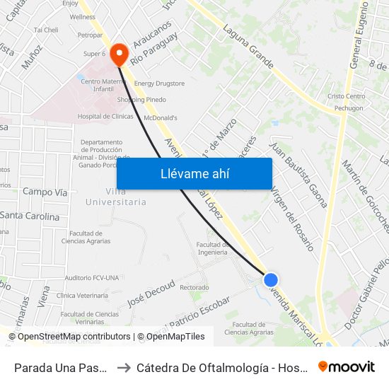 Parada Una Paseo Amelia to Cátedra De Oftalmología - Hospital De Clínicas map