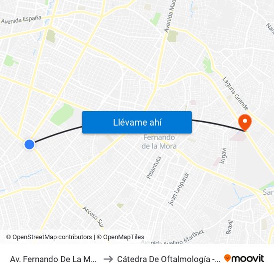 Av. Fernando De La Mora X Av. Argentina to Cátedra De Oftalmología - Hospital De Clínicas map