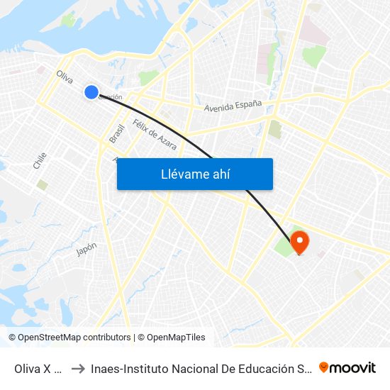 Oliva X Yegros to Inaes-Instituto Nacional De Educación Superior. "Dr. Raúl Peña" map