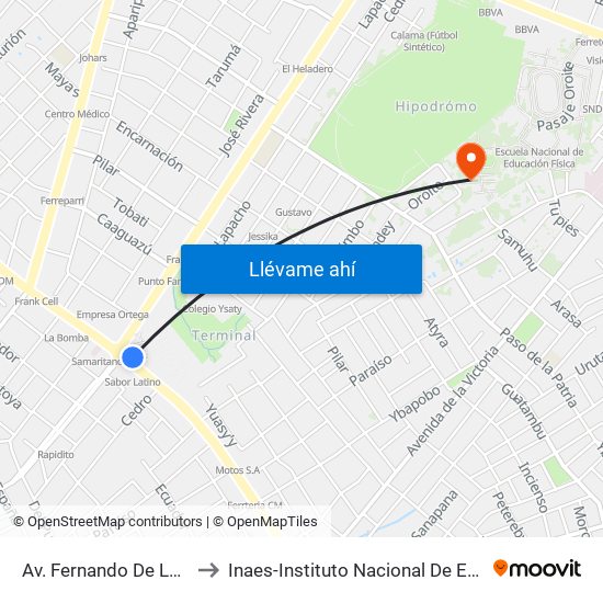 Av. Fernando De La Mora X Av. Argentina to Inaes-Instituto Nacional De Educación Superior. "Dr. Raúl Peña" map